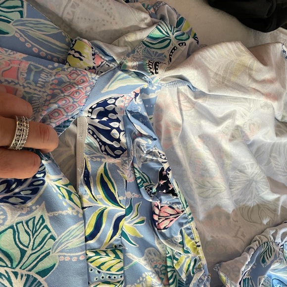 LILLY PULITZER Jessalynne Wrap Romper Blue Peri Lapis Lanterns - Picture 15 of 16